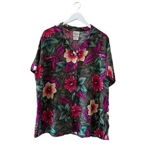 Bentley Tropical Floral Print Button Down Plus Casual Lightweight Top 22W #1217